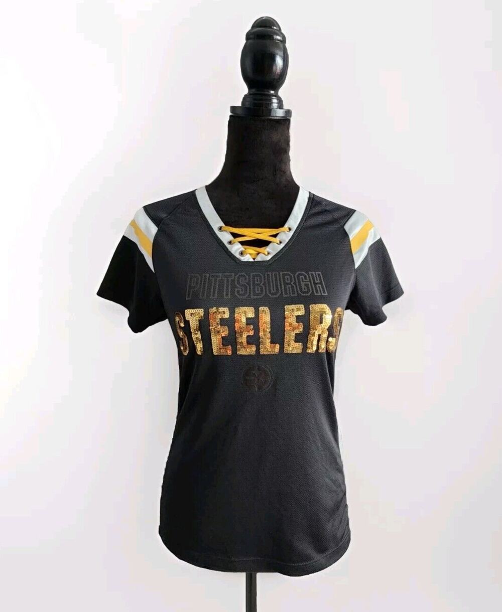 Pittsburgh Steelers NFL Team Apparel 1st & Fashion Women's Sequined Shirt Size S - Picture 1 of 8